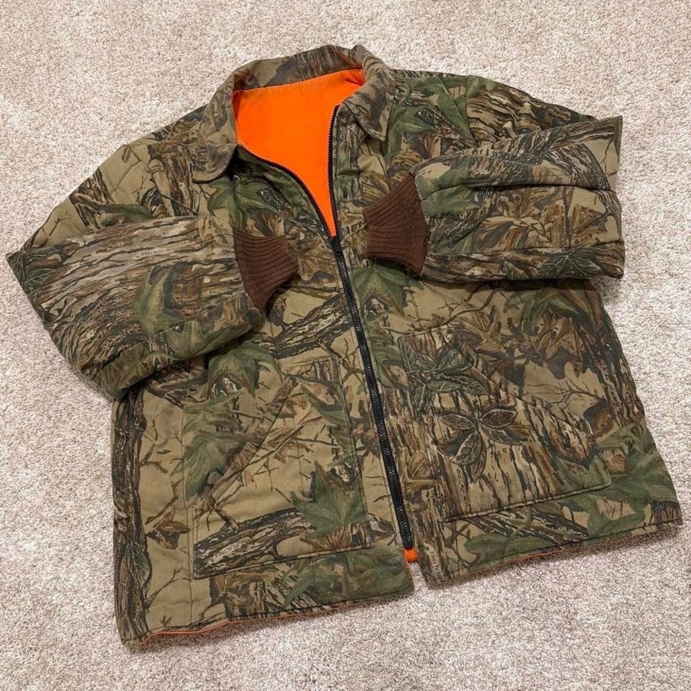 90s‎ Vintage Walls Realtree Camo Reversible Hi Vis Jacket | Blaze Orange | L